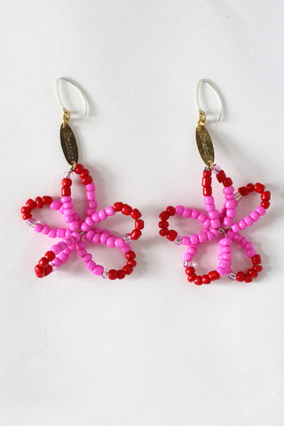 Red Full Bloom Flower Earrings