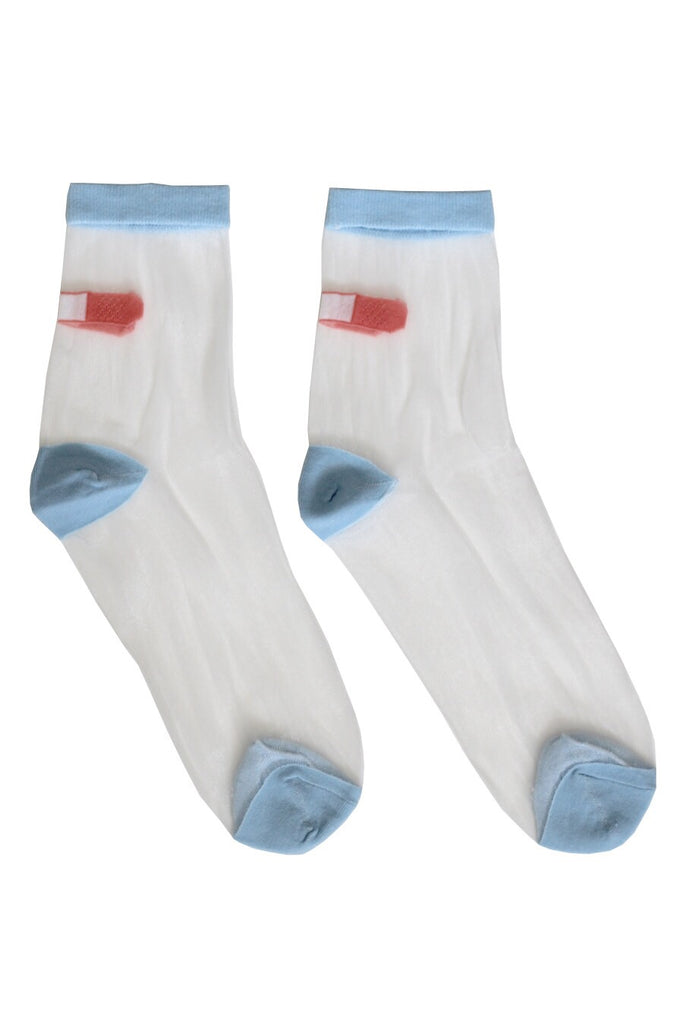 Sheer Bandaid Socks Blue