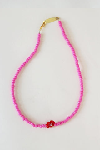 Single Red Daisy Necklace