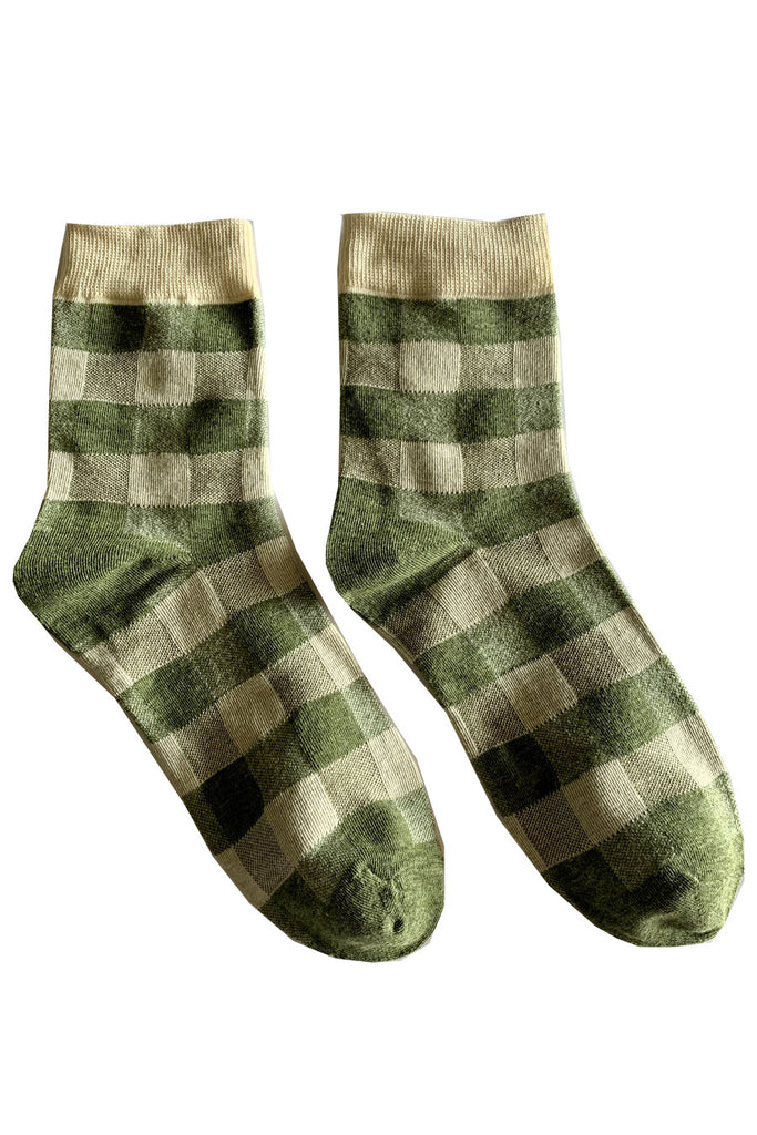 Green Check Gingham Socks