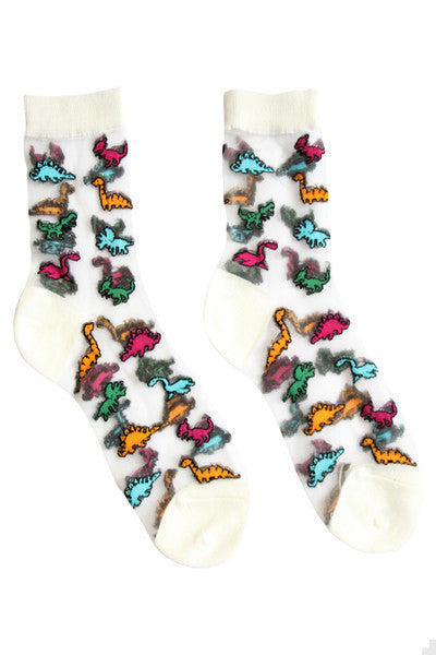 Sheer Dinosaur Socks White